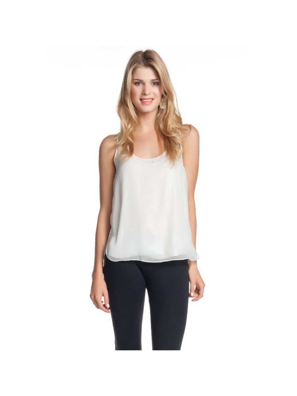 Robert Rodriguez Sequin Mix Pleated Tank White Silk Top Sleeveless Sheer NWT